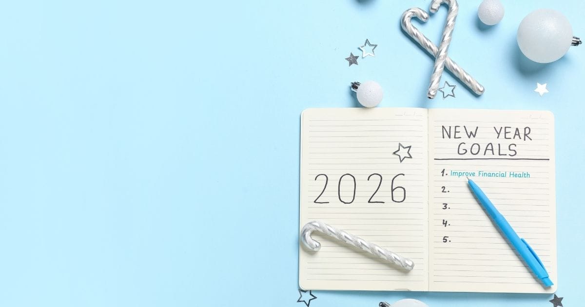 A list of 2026 New Year Goals with “Improve Financial Health” as the first item
